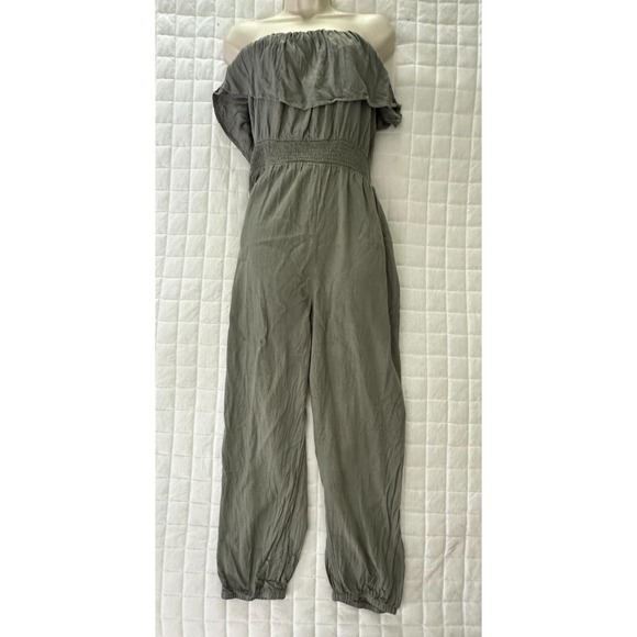 AMERICAN EAGLE Womens Jumpsuit Large Green Sleeveless Linen Blend Summer Casual - Picture 2 of 11